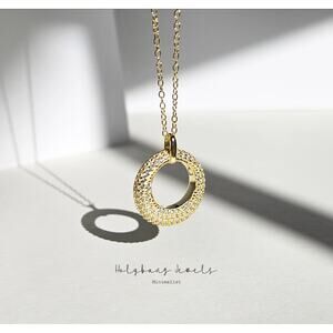 14K Gold Plated Pave Halo Pendant Necklace